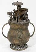 021583 BRONZE VASE  VILLAGE FROM CHAD H64 5