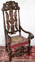 121671 CONTINENTAL CARVED WALNUT HIGH BACK ARMCHAIR
