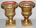 112495 DECORATIVE GILT METAL URNS PAIR H13 DIA9