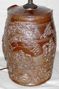 112489 ENGLISH BROWN STONEWARE RUM KEG AS A LAMP