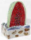 122568 MAJOLICA WATERMELON HAND PAINTED SCULPTURE