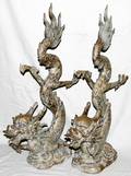 040015 BRONZE CLAD DRAGONS 20TH C PAIR H38