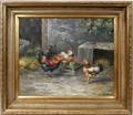 032025 C HUNT OIL ON CANVAS THREE CHICKENS