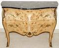 022040 BURLED WALNUT  MARBLE TOP BOMB COMMODE