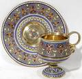 021022 RUSSIAN SILVERGILT  ENAMEL CUP  SAUCER