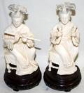 020016 JAPANESE CARVED IVORY GEISHA FIGURES H75