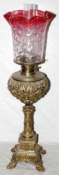 020036 BRADLEY  HUBBARD BRASS PIANO OIL LAMP