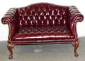 012056 CHIPPENDALE STYLE BURGUNDY LEATHER SETTEE