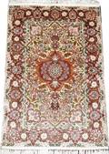 011019 HEREKE STYLE SILK  GOLD THREAD RUG 3x2