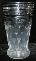 011009 STEUBEN GLASS VASE W BLACK REEDING C1920