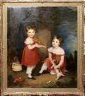 122031 ENGLISH SCHOOL OIL ON CANVAS TWO CHILDREN