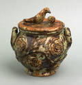 Virginia redware covered sugar by Anthony W Baecher midlate 19th c