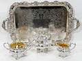 120054 ENGLISH SHEFFIELD SILVER PLATE TEA SET WTRAY