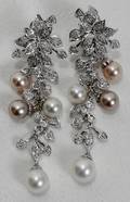 120048 14K WHITE GOLD DIAMOND  PEARL EARRINGS