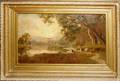 112035 OIL ON CANVAS LANDSCAPE W CATTLE BY WATER