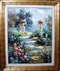 112048 POSLA OIL ON CANVAS LUSH GARDEN BY A RIVER