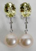 110060 18K WGOLD DIAMOND  LEMON QUARTZ EARRINGS