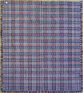 Red white and blue woven geometric coverlet 19th c