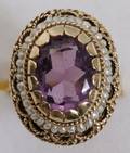 091069 VINTAGE STYLE GOLD AMETHYST SEED PEARL RING