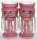 071071 VICTORIAN PINKOVERLAY GLASS LUSTERS WENAMEL