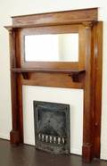 051096 VICTORIAN OAK MANTEL  CAST IRON SURROUND