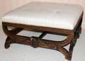 061112 ROCOCO STYLE WOOD  POLISHED COTTON OTTOMAN