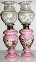 051146 BRISTOL ENAMELED PINK GLASS OIL LAMPS