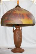 090137 SPELTER BASE  GLASS SHADE TABLE LAMP H26