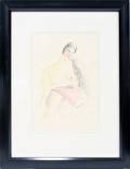 082078 WILLIAM SCHWARTZ CRAYON DRAWING SEATED WOMAN