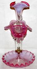 071183 VICTORIAN OPALESCENT CRANBERRY GLASS EPERGNE