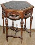 051165 ENGLISH STYLE CARVED WALNUT HEXAGONAL TABLE