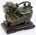 081229 NEPHRITE JADE BOX CARVED AS FOO LION H5 L7