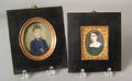 Two watercolor on ivory miniature portraits of a man and woman 19th c