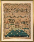 Philadelphia silk on linen needlework dated 1795 wrought by Margaret Laskey attributed to Mary Zellers school