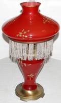 071215 RED GLASS OIL LAMP WENAMEL  FRINGE C1880