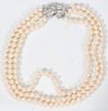 070084 CULTURED PEARL 14K GOLD  DIAMOND NECKLACE