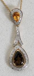 060158 14K GOLD DIAMOND CITRINE  TOPAZ NECKLACE