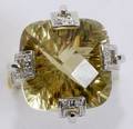 060154 14K GOLD 213CT LEMON QUARTZ  DIAMOND RING