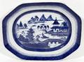 052143 CANTON BLUE  WHITE PLATTER 19TH C