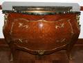 042110 LOUIS XV STYLE WALNUT  MARBLE BOMB COMMODE