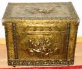 091245 BRASS  WOOD FIREWOOD BOX H22 W26 D17