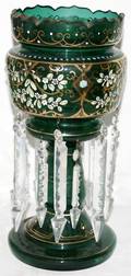 072160 BOHEMIAN GREEN CRYSTAL LUSTER MID 20TH C