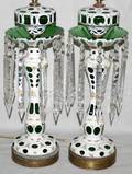 072150 GREEN TO WHITE OVERLAY CRYSTAL LUSTRE LAMPS