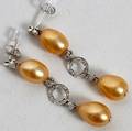 070126 14K GOLD GOLDEN PEARL  DIAMOND EARRINGS