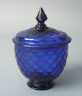 Stiegel type blown cobalt glass covered sugar ca 1800