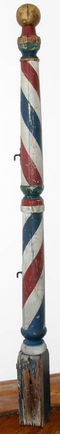 062152 ANTIQUE AMERICAN PAINTED WOOD BARBER POLE