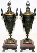 062129 BRONZE W ROUGE  BLACK MARBLE COVERED VASES