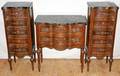 061219 BELGIAN CARVED WALNUT COMMODES W MARBLE TOPS