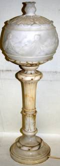 060211 CARVED ALABASTER TABLE LAMP H24 DIA85
