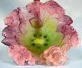 063473 DAUM CRYSTAL ART GLASS ROSES BOWL H4 W9